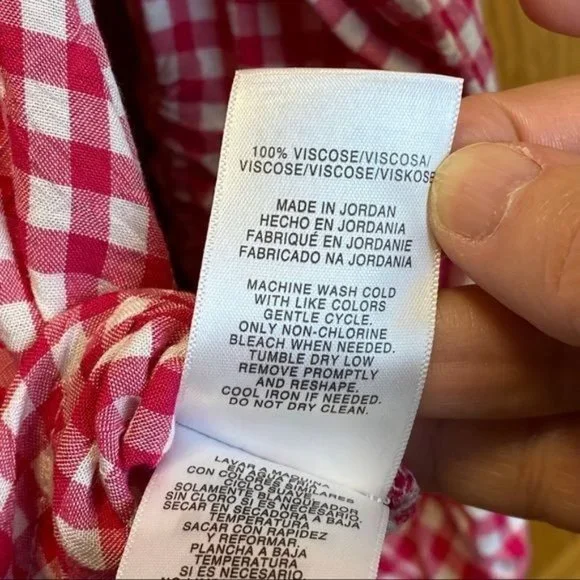 Jones New York Pink Baby Gingham V-Neck Button Up Tie Front Shirt Blouse Medium - Picture 6 of 6